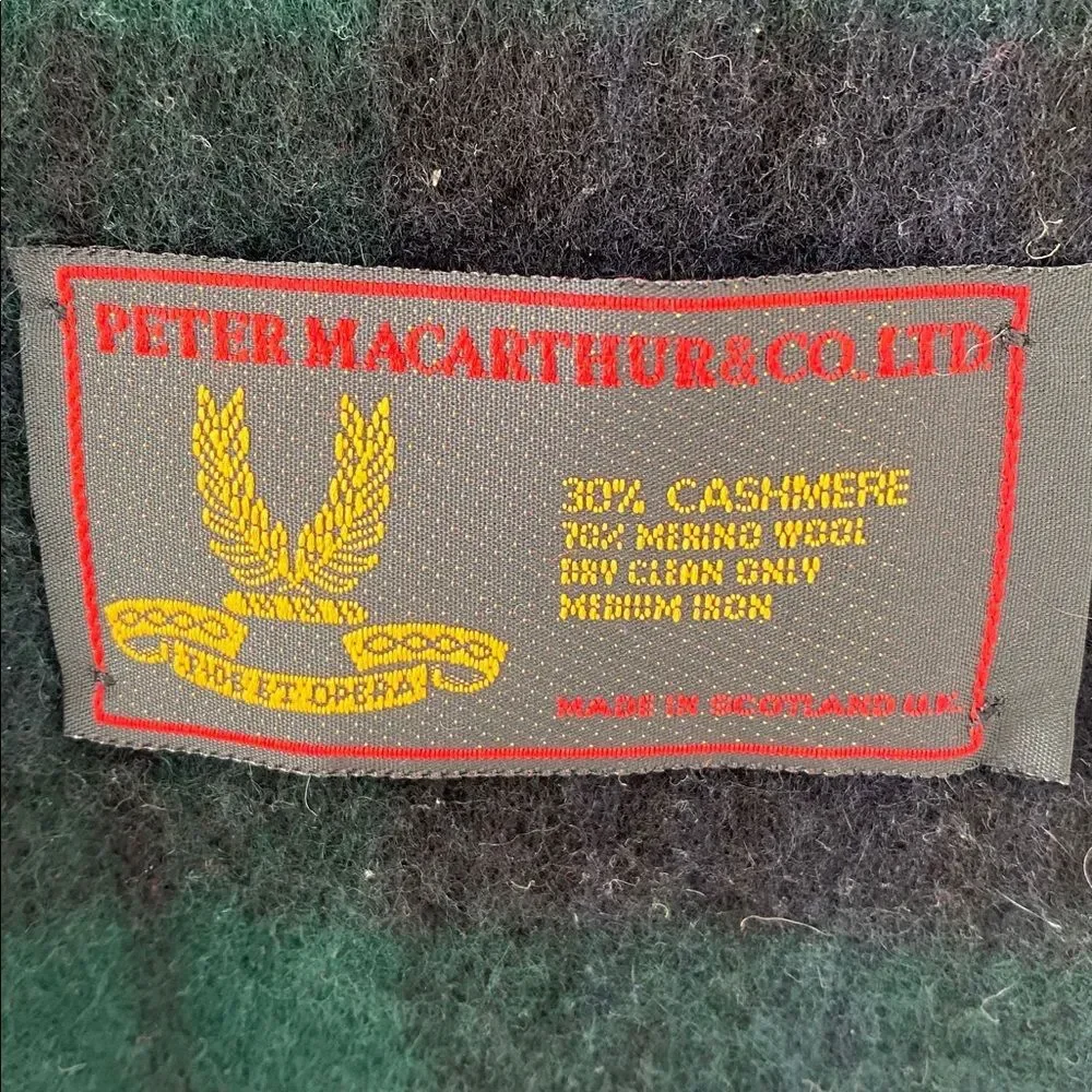 Peter MacArthur & Co. Plaid Tartan Cashmere Wool Scarf Black & Green Preppy Chic
